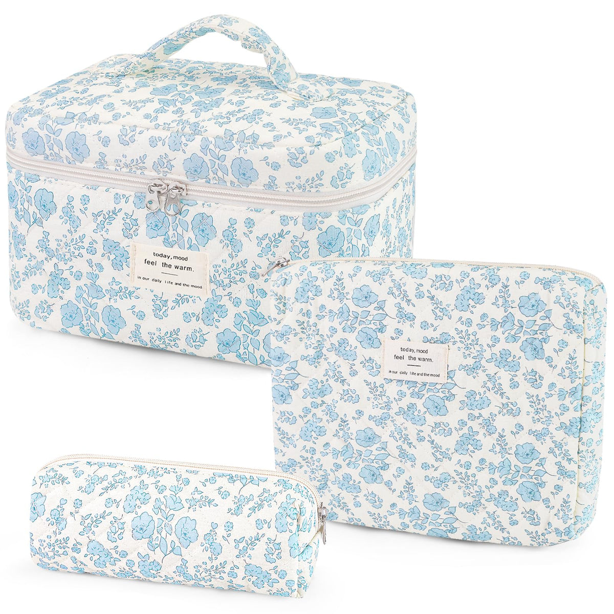 Givurao 3Pcs Cotton Quilted Makeup Bag Set closeup shows soft texture and durable construction for daily use