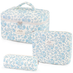 Givurao 3Pcs Cotton Quilted Makeup Bag Set closeup shows soft texture and durable construction for daily use