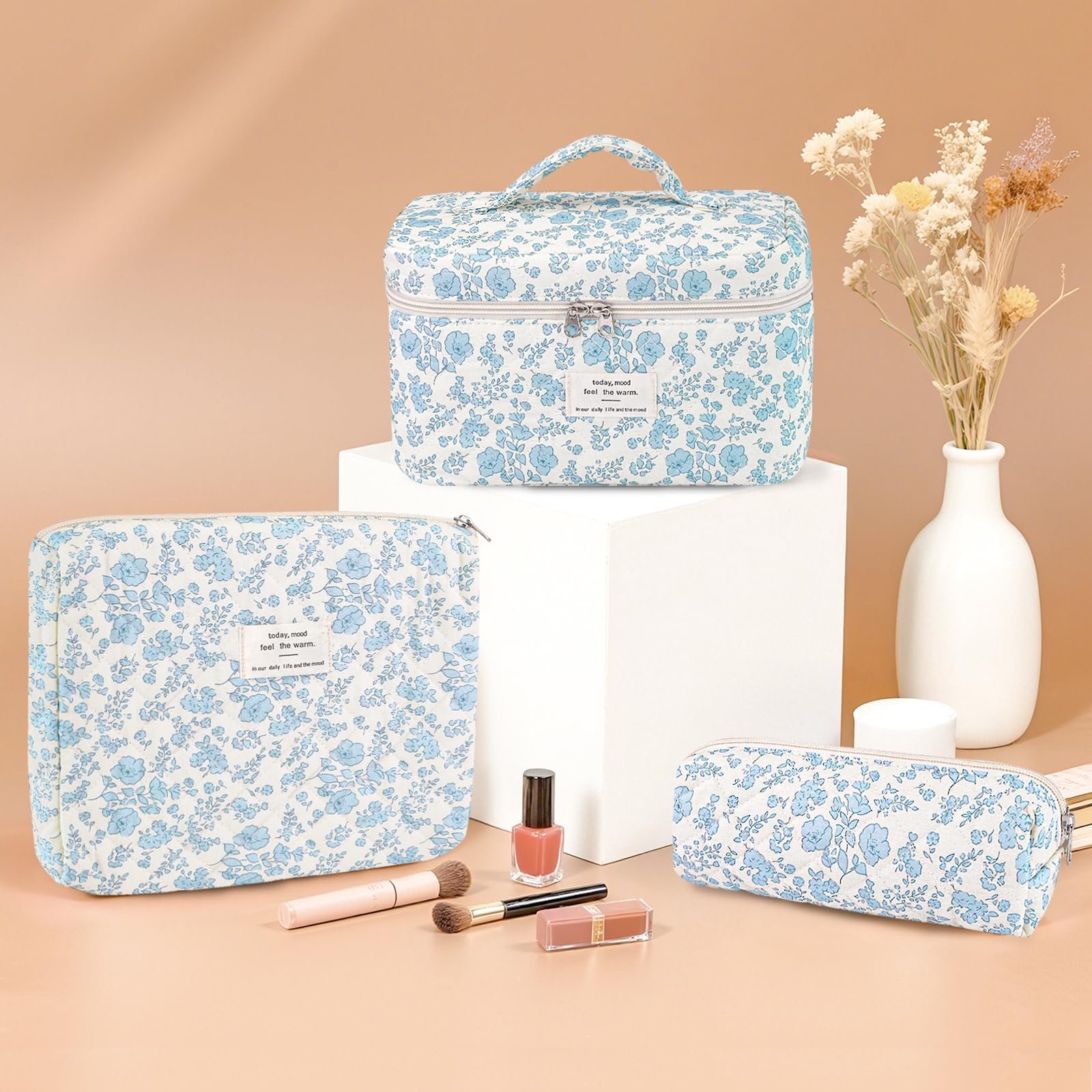 Givurao floral aesthetic makeup bag pattern closeup captures cheerful design and mood boosting appeal