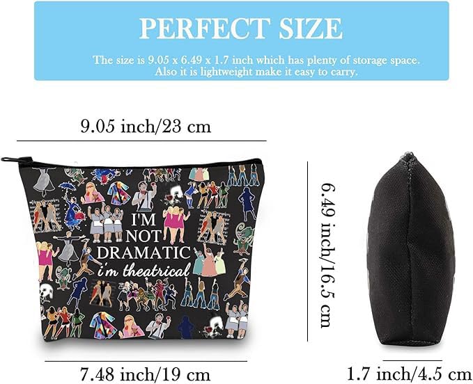 GJTIM I'm Not Dramatic makeup bag side view highlights slim profile for travel