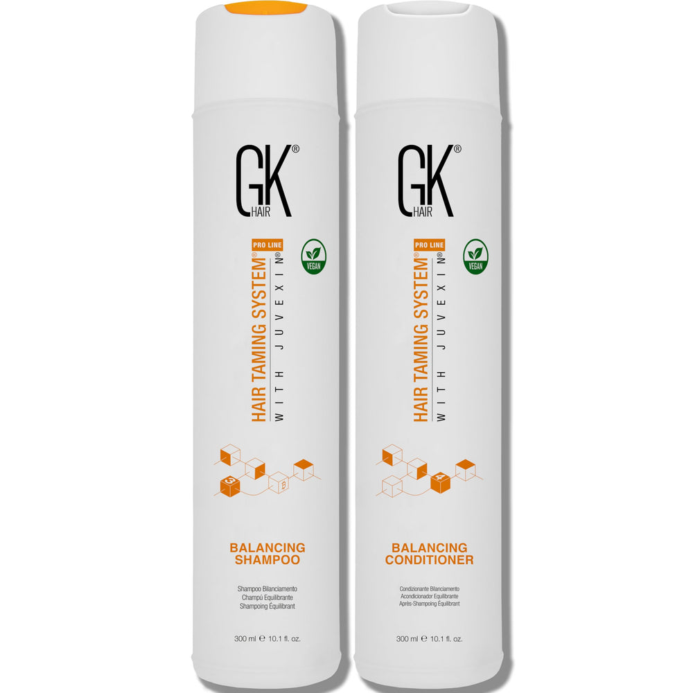GK HAIR Balancing Shampoo bottle highlights oil-control and refreshing scent.