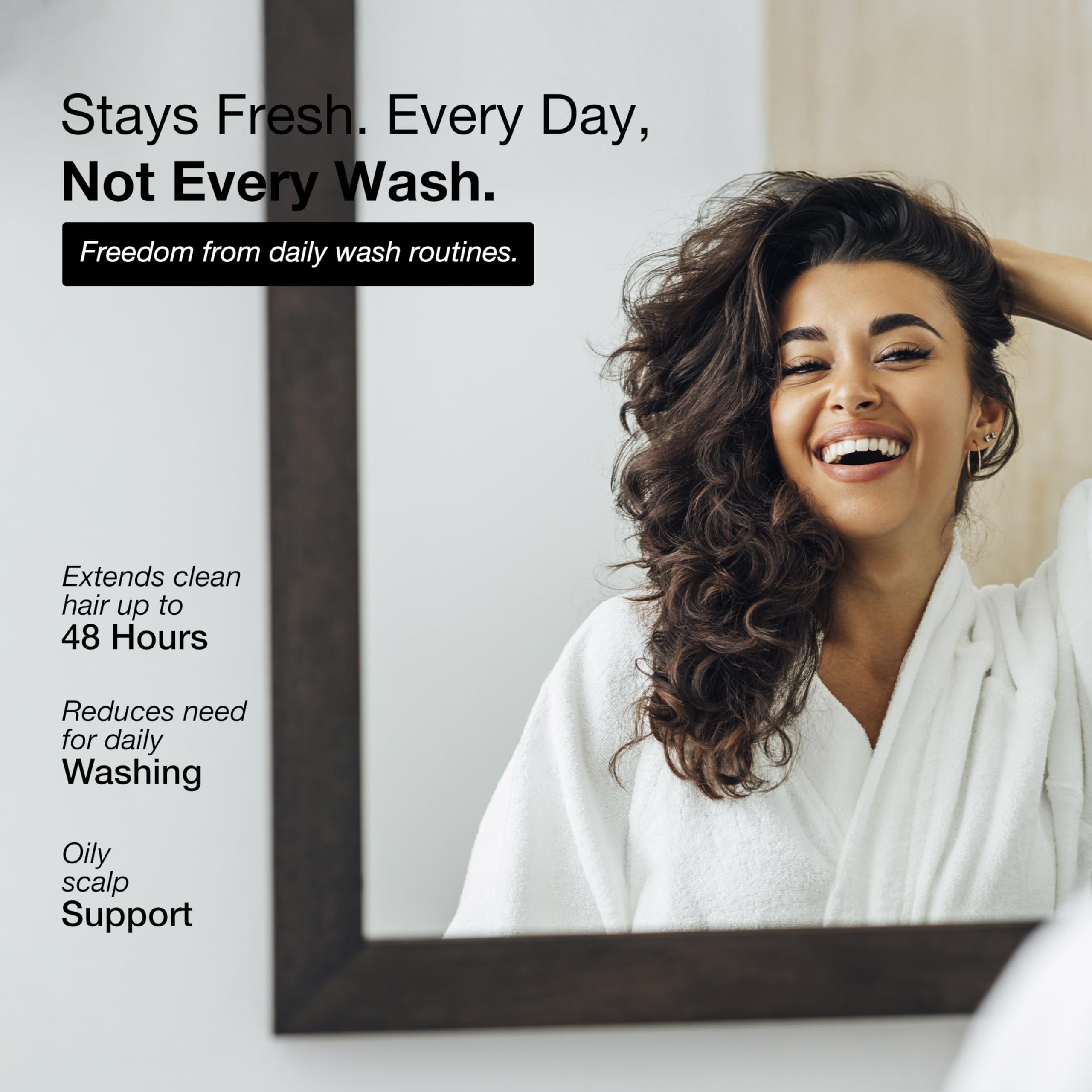 GK HAIR Balancing Shampoo close-up highlights frizz control and lightweight feel.