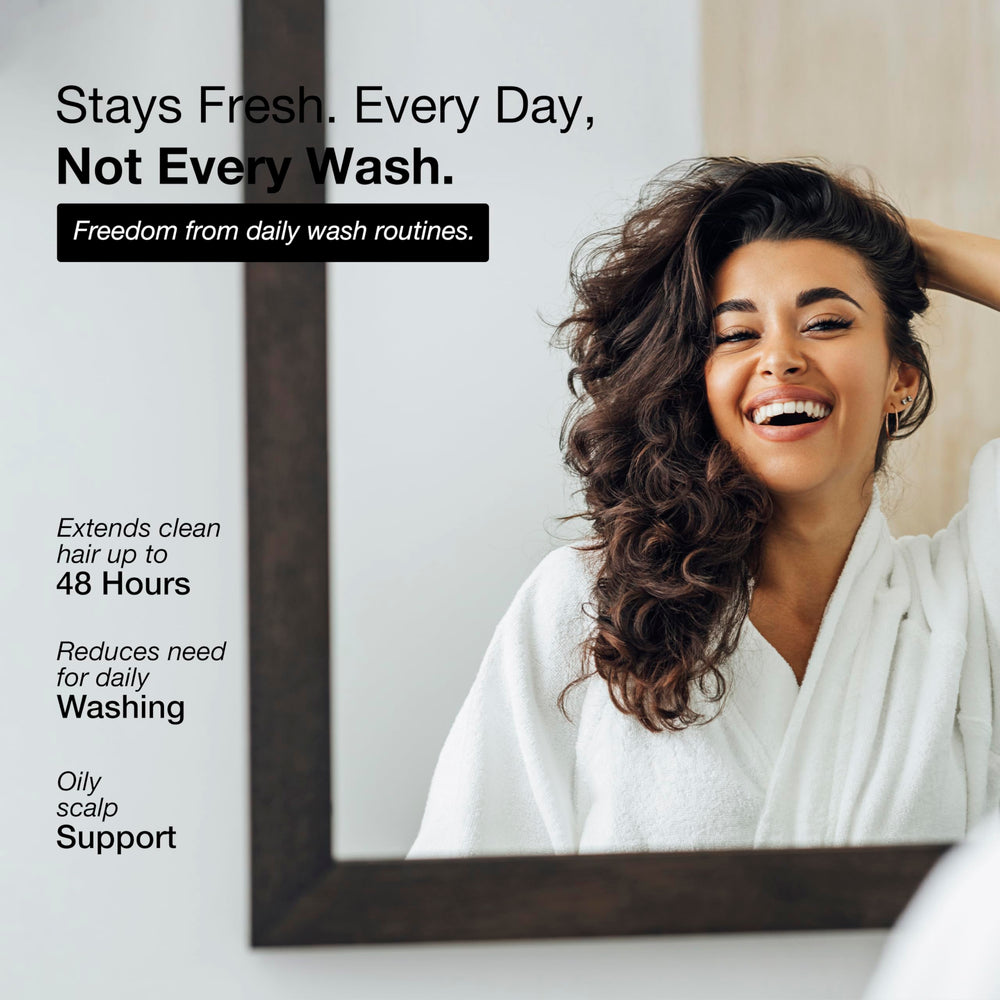 GK HAIR Balancing Shampoo close-up highlights frizz control and lightweight feel.