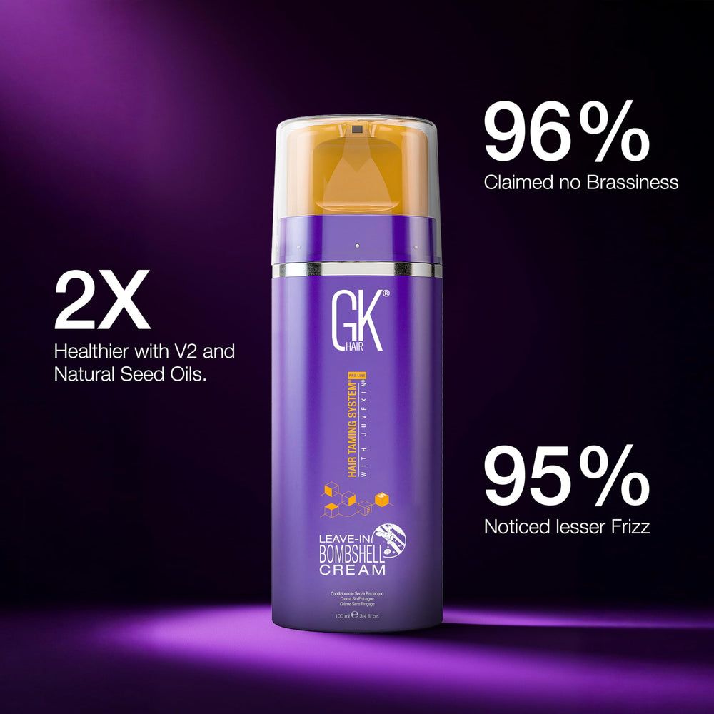 GK Hair Bombshell Cream bottle and packaging highlight easy daily care.