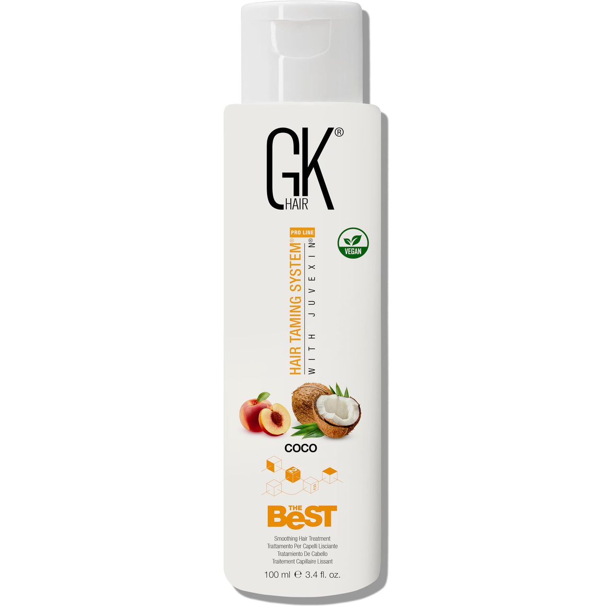 GK Hair COCO smoothing bottle closeup for salon-grade results at home