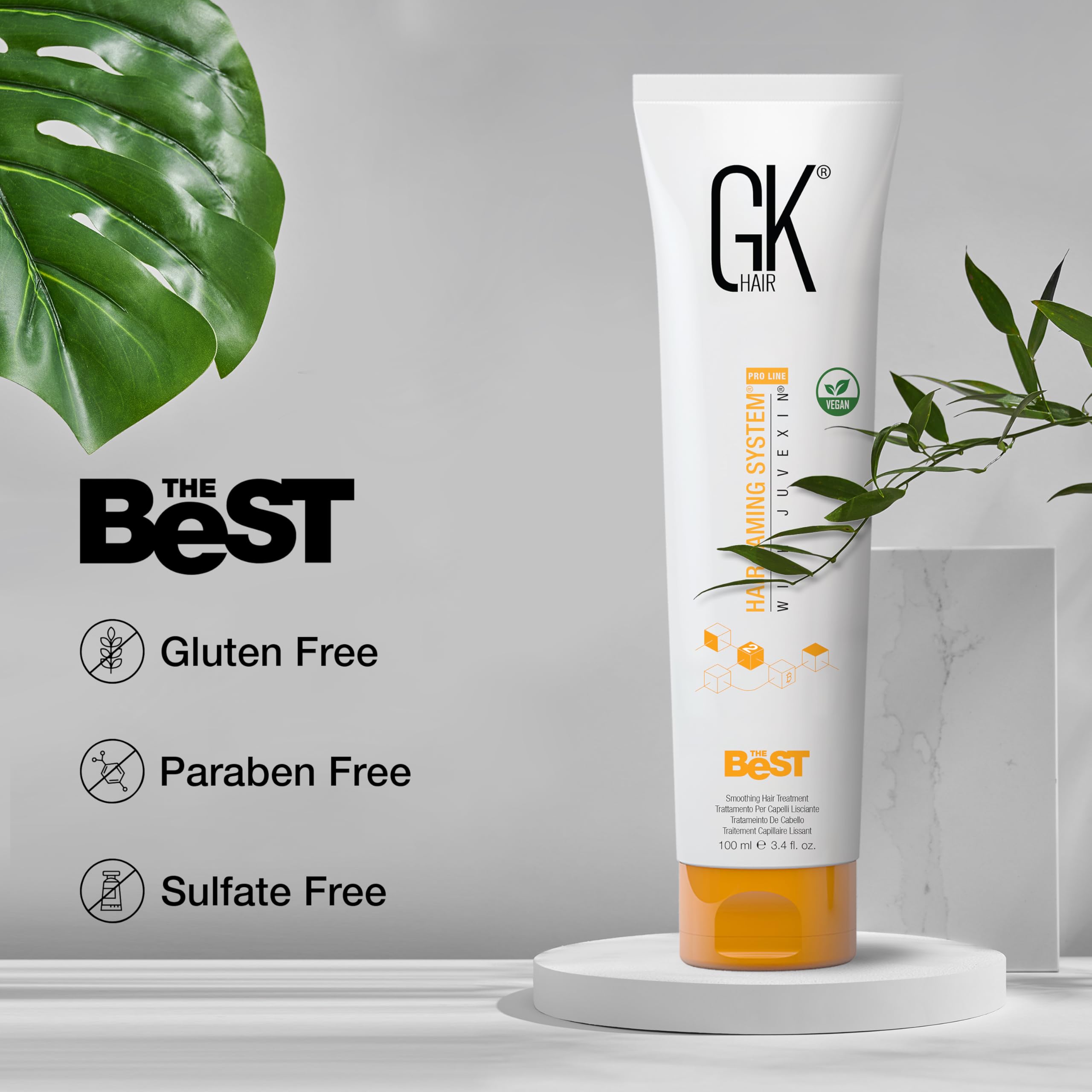 Frizz-control action with GK Hair keratin treatment improving manageability.