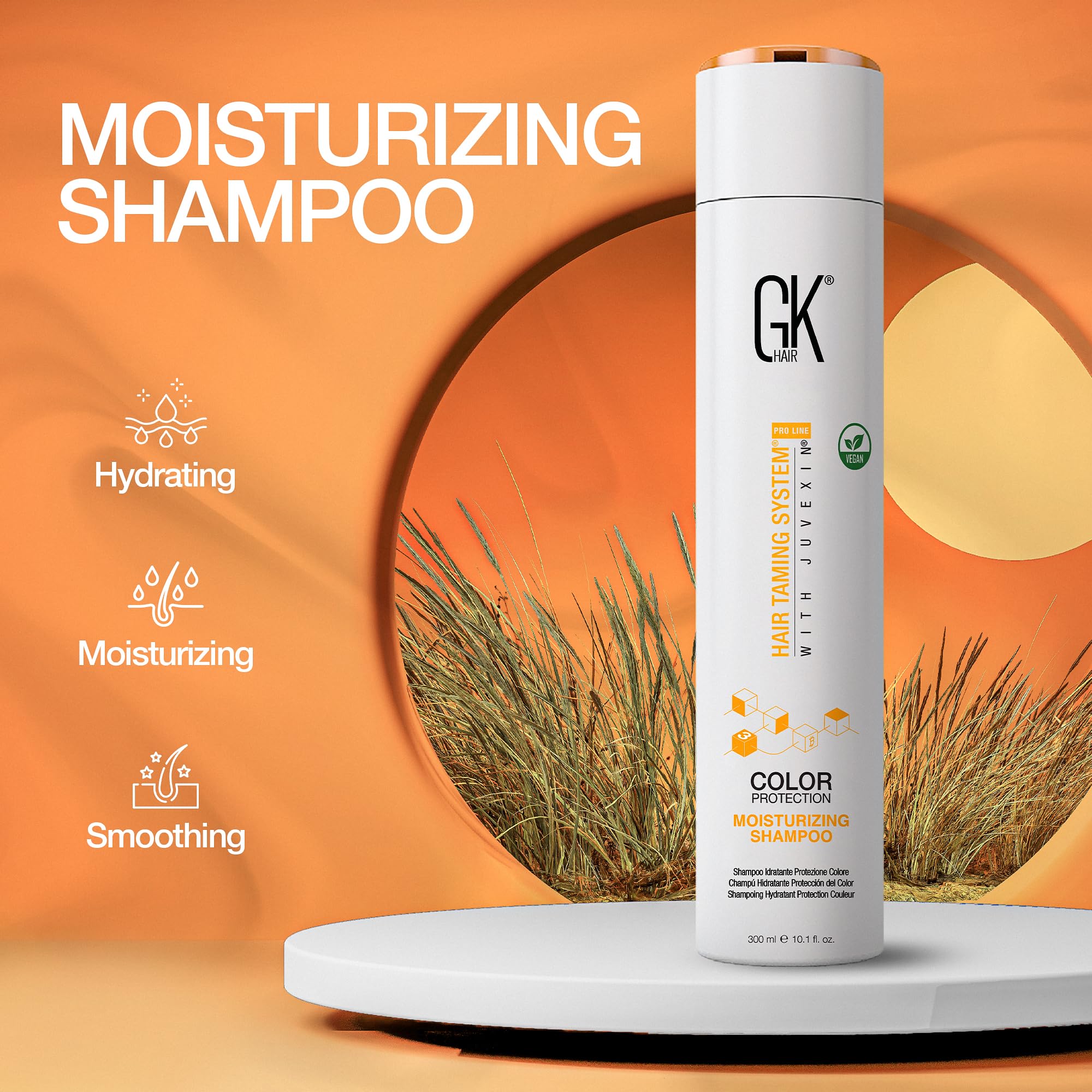 GK Hair gentle scalp cleanse close-up emphasizes soothing, sulfate-free wash.