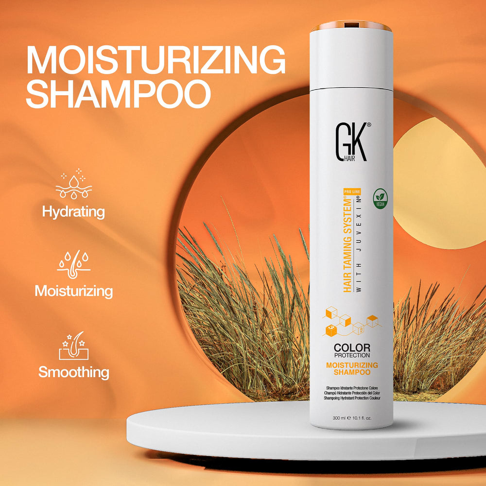 GK Hair gentle scalp cleanse close-up emphasizes soothing, sulfate-free wash.