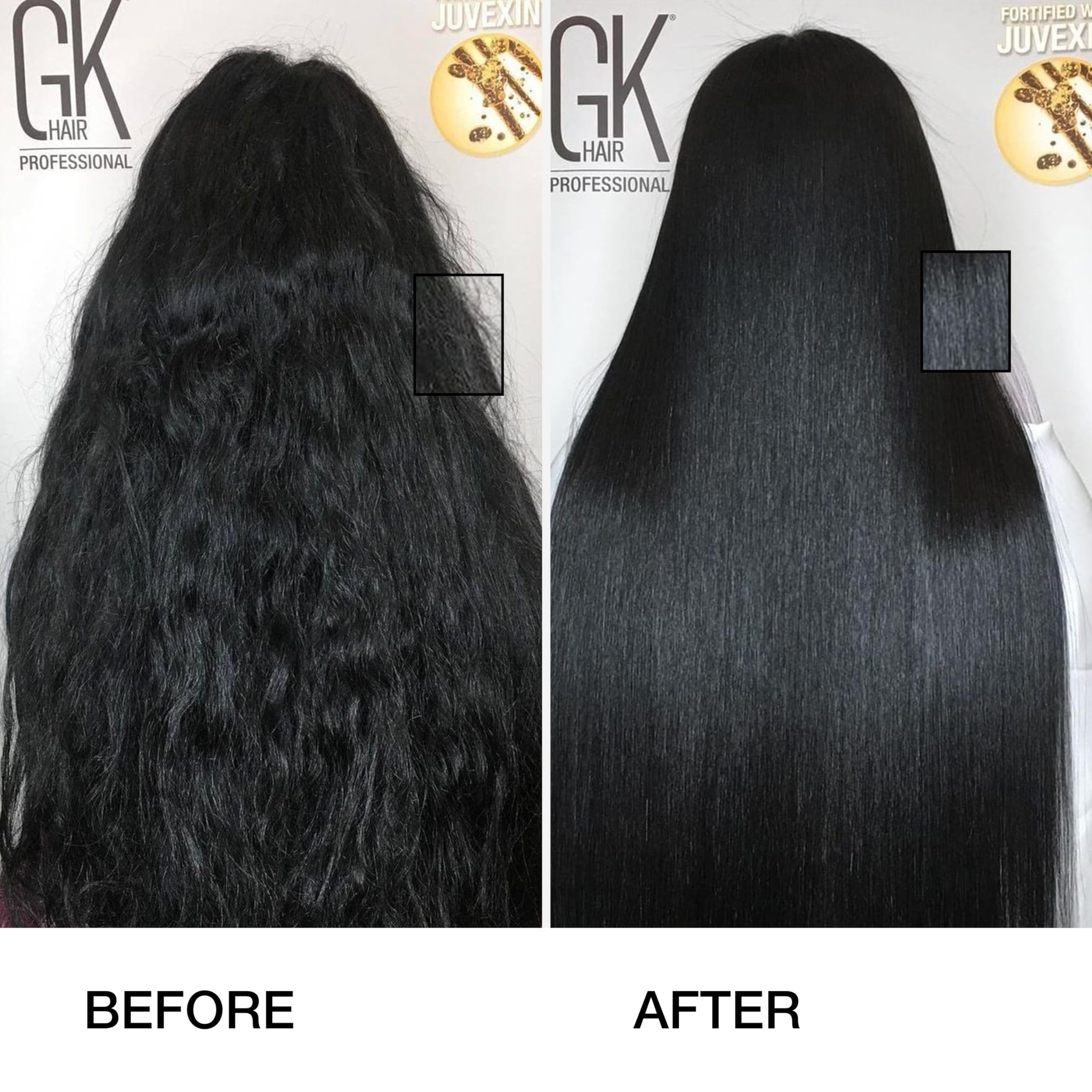 GK Hair glossy hair close-up after keratin treatment for lasting shine.