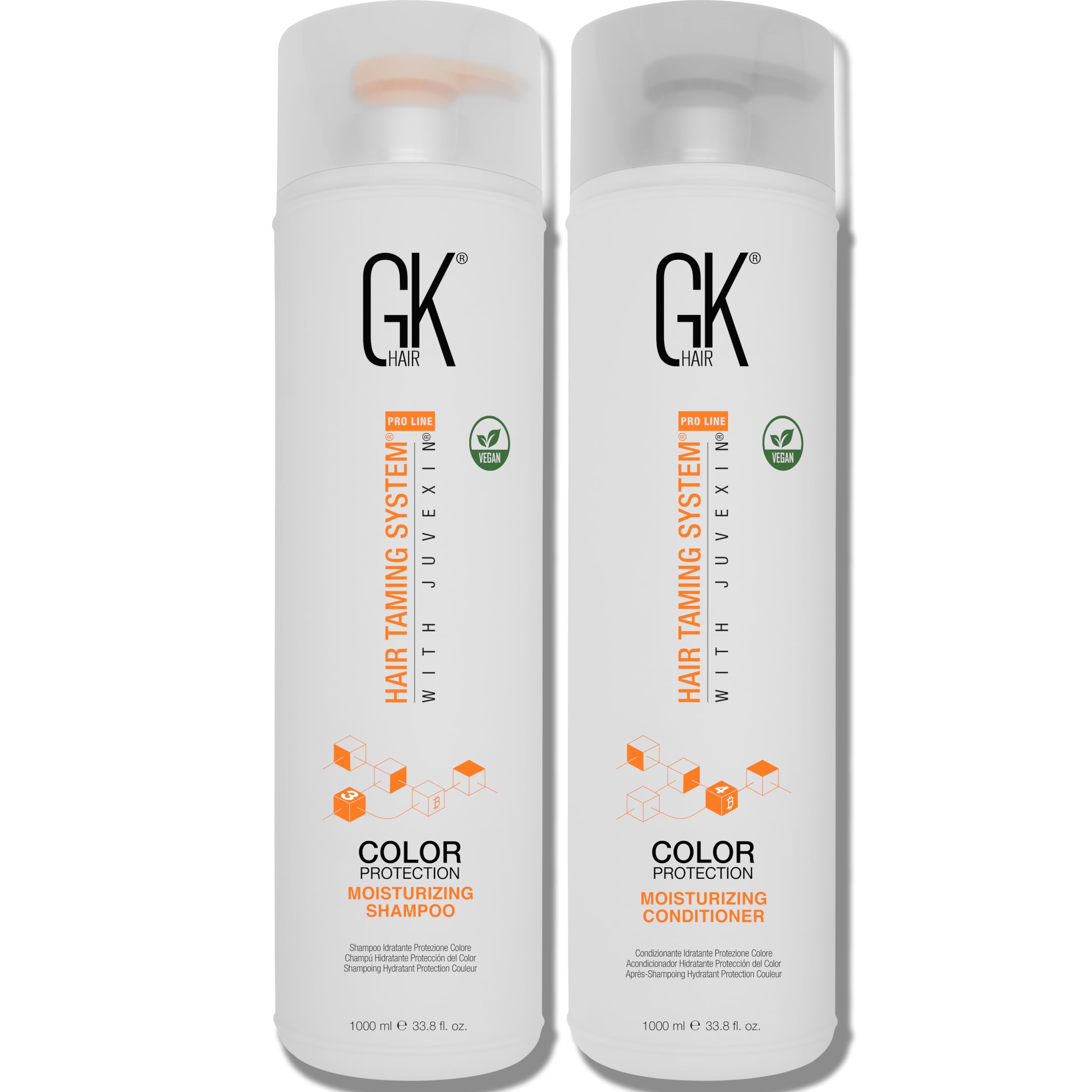 GK HAIR moisturizing shampoo bottle pours for gentle sulfate-free cleansing for color-treated hair
