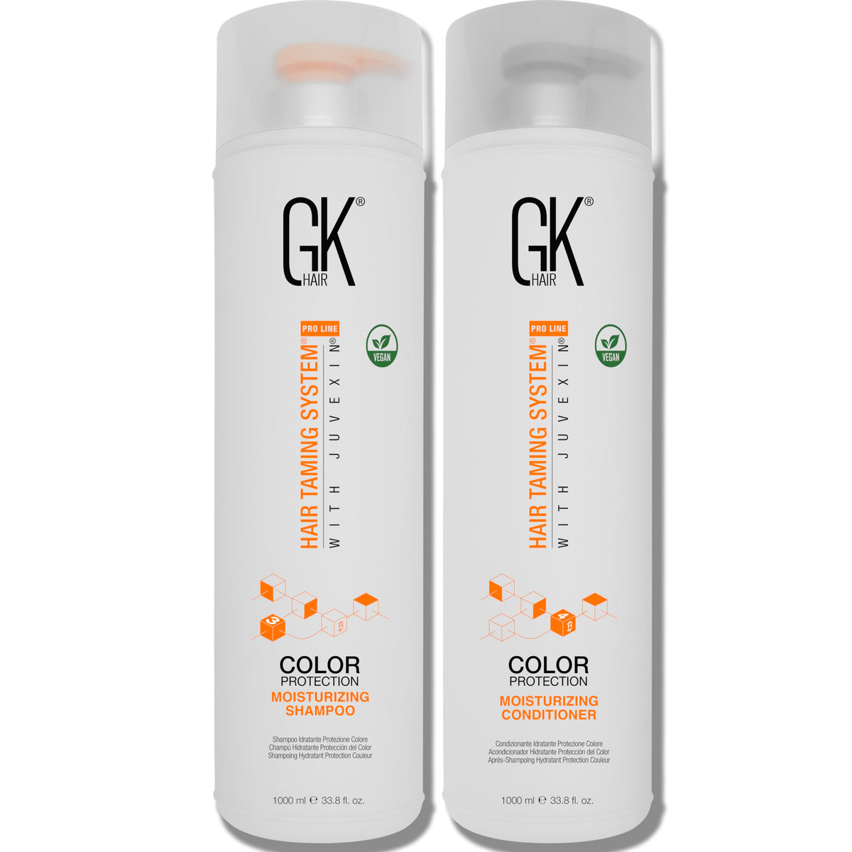 GK HAIR moisturizing shampoo bottle pours for gentle sulfate-free cleansing for color-treated hair