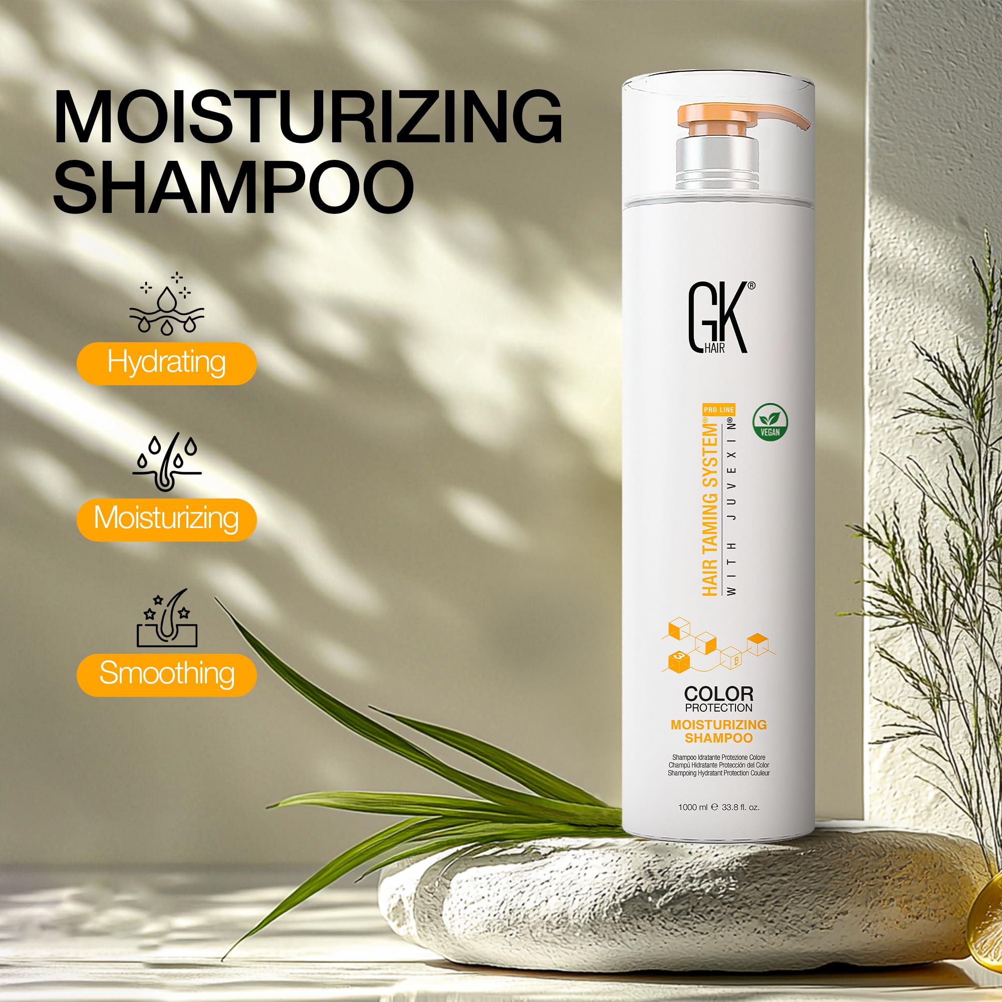 GK HAIR nourishing shampoo supports smooth manageable hair during styling.
