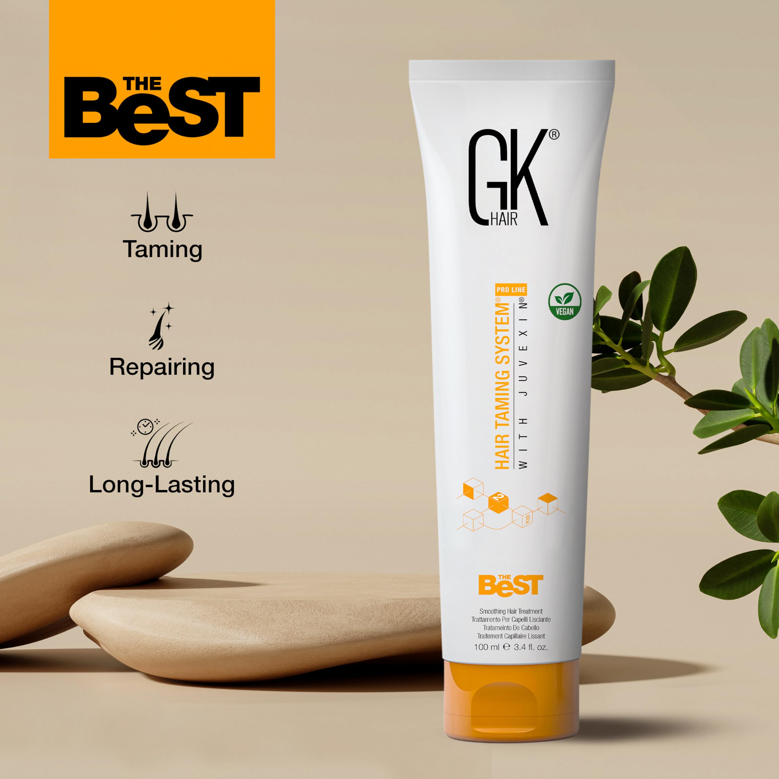 Salon-at-home scene with GK Hair keratin treatment for professional results.