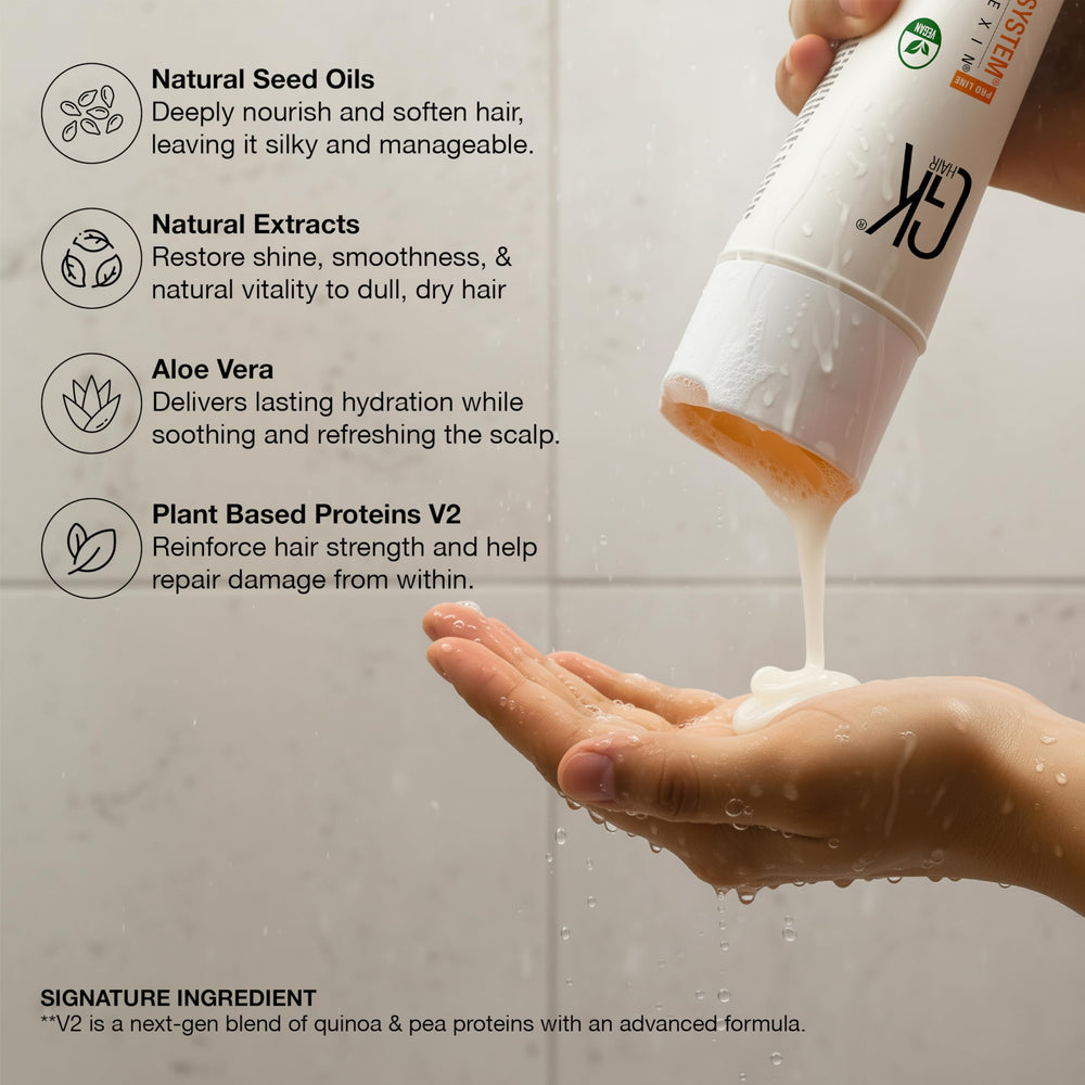 GK HAIR set packaging highlighting clean ingredients