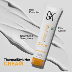 GK HAIR ThermalStyleHer cream texture closeup highlighting silky lightweight formula