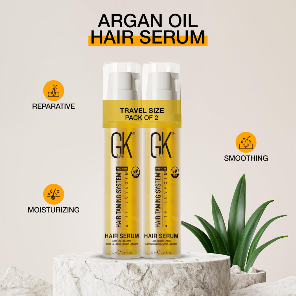GK HAIR travel size hair oil application on hair demonstrates quick end-to-end smoothing