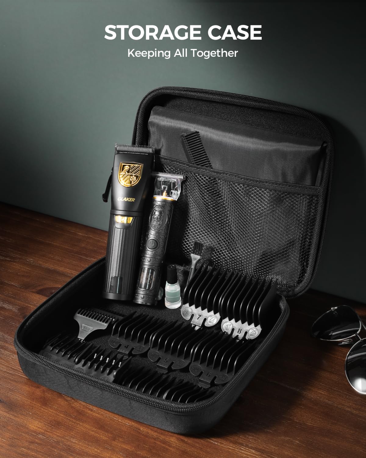 GLAKER barber cape included for clean, professional home cuts
