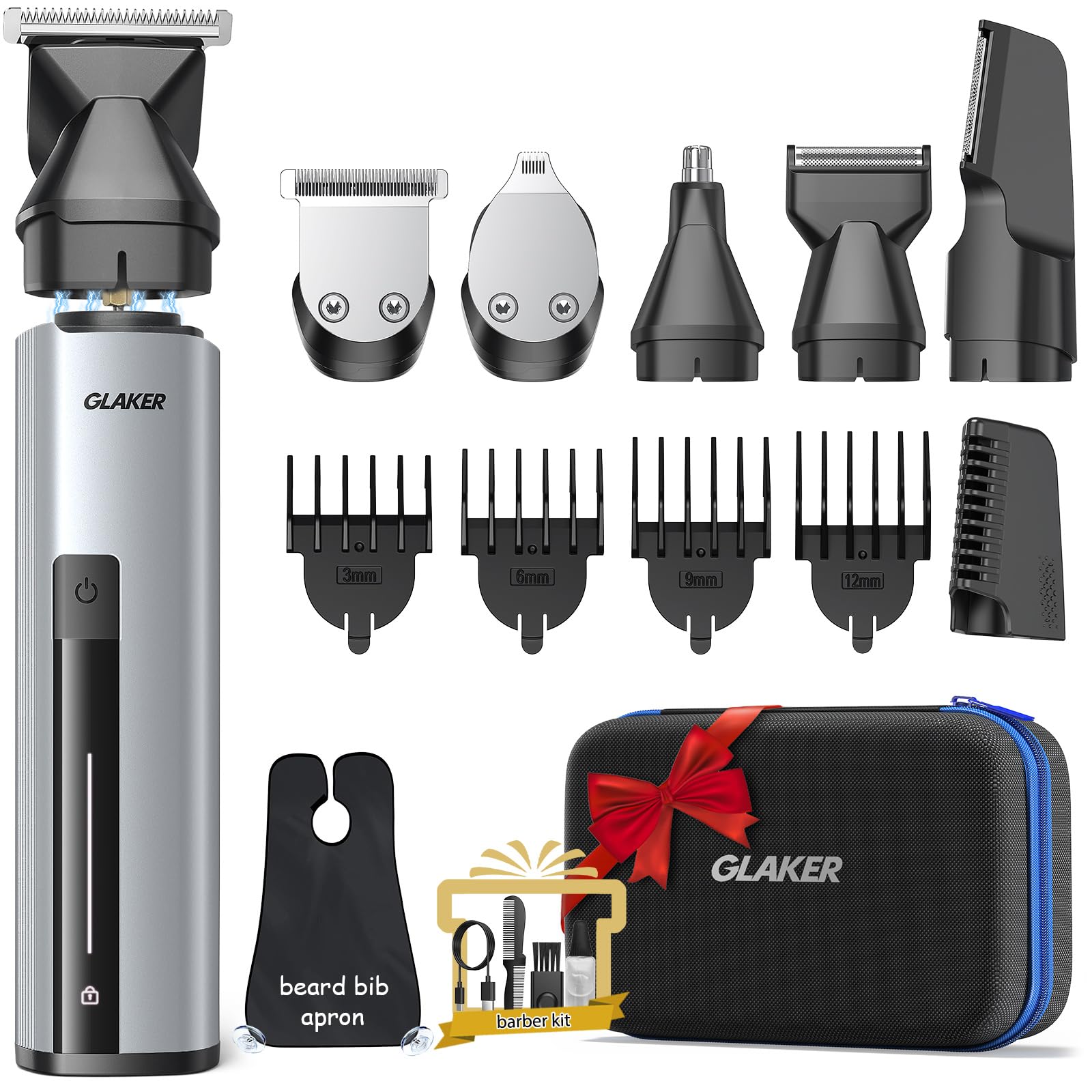 GLAKER Beard Grooming Kit magnetic trimmer head enables precise grooming.