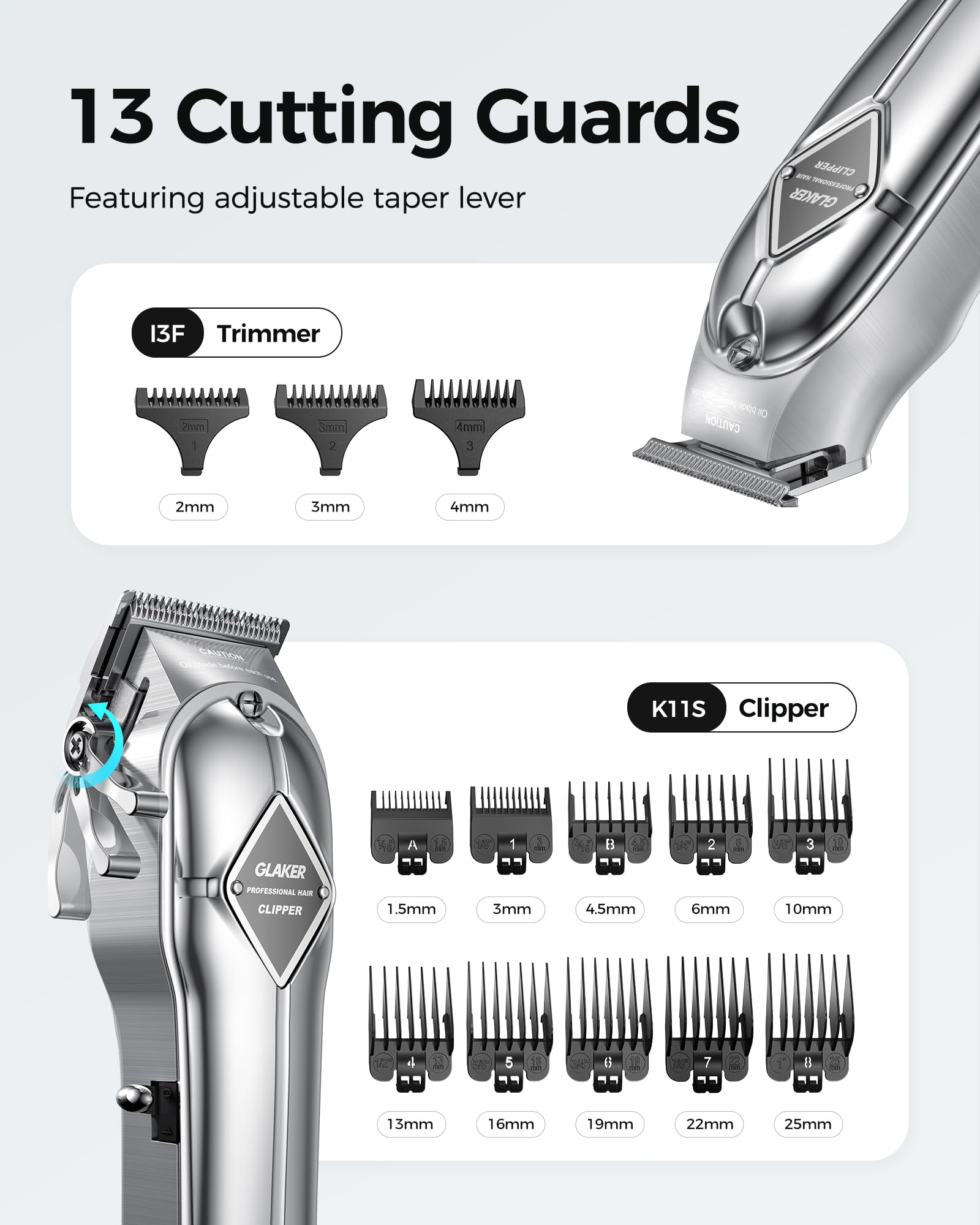 GLAKER detachable liner blade enables easy cleaning between sessions.