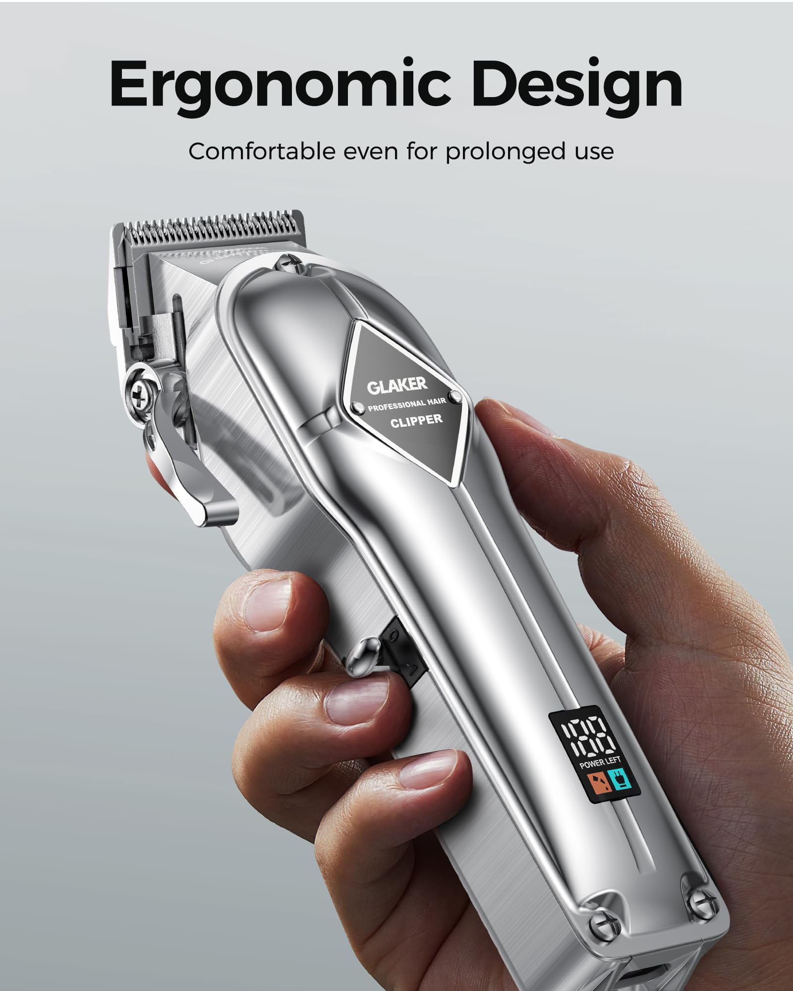 GLAKER ergonomic metal casing with textured grip for comfort.