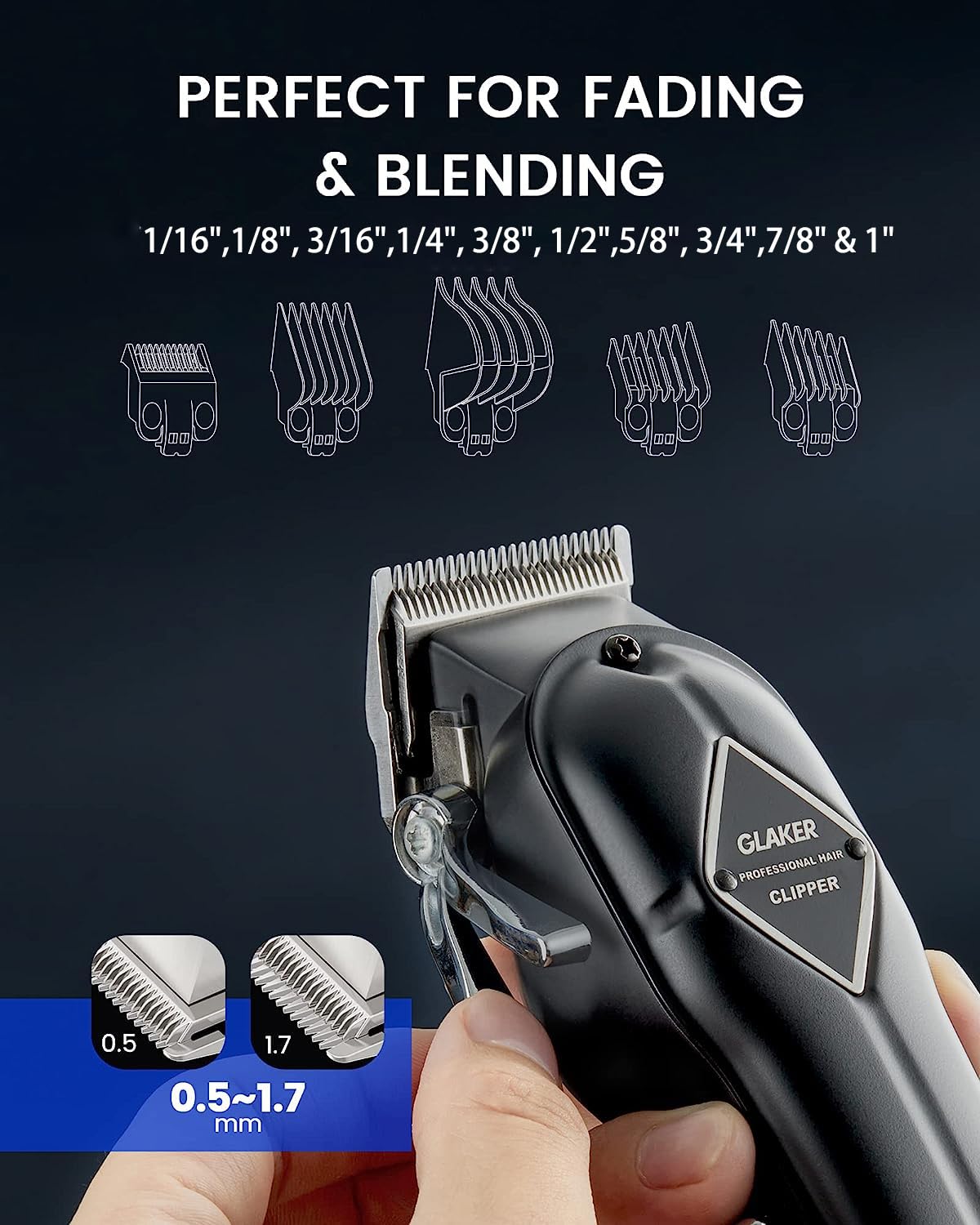 GLAKER fading guards 13-pcs arranged for seamless fades