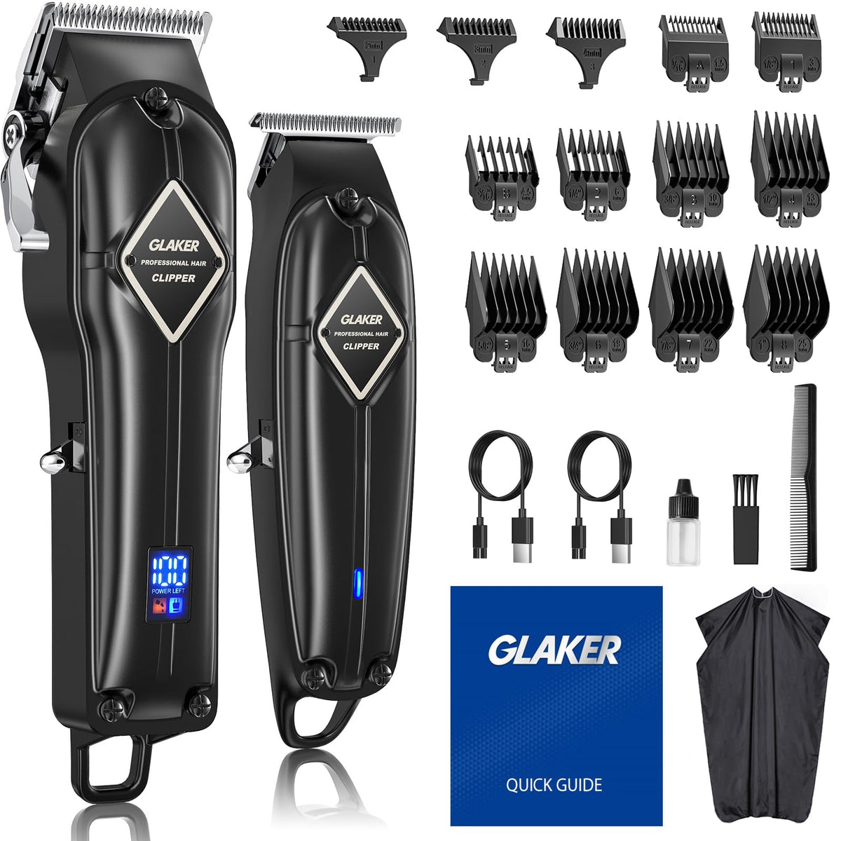 GLAKER hair clippers package front showing 22-piece barber kit for home grooming