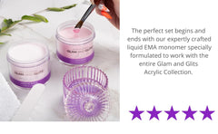 Glam and Glits Back to Basics powders showcase pink, white, and clear options.