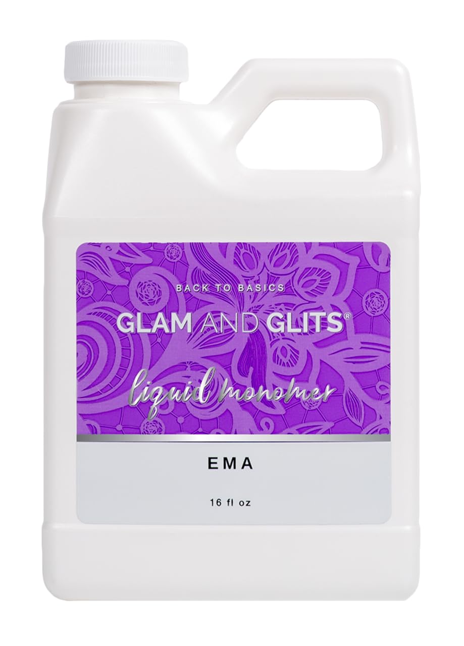 Glam and Glits EMA Liquid Monomer bottle front for smooth acrylic application.