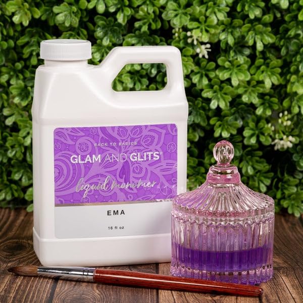 Glam and Glits EMA Liquid Monomer pour closeup enabling controlled dip and set.