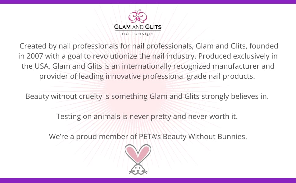 Glam and Glits USA-made cruelty-free seal on product packaging.