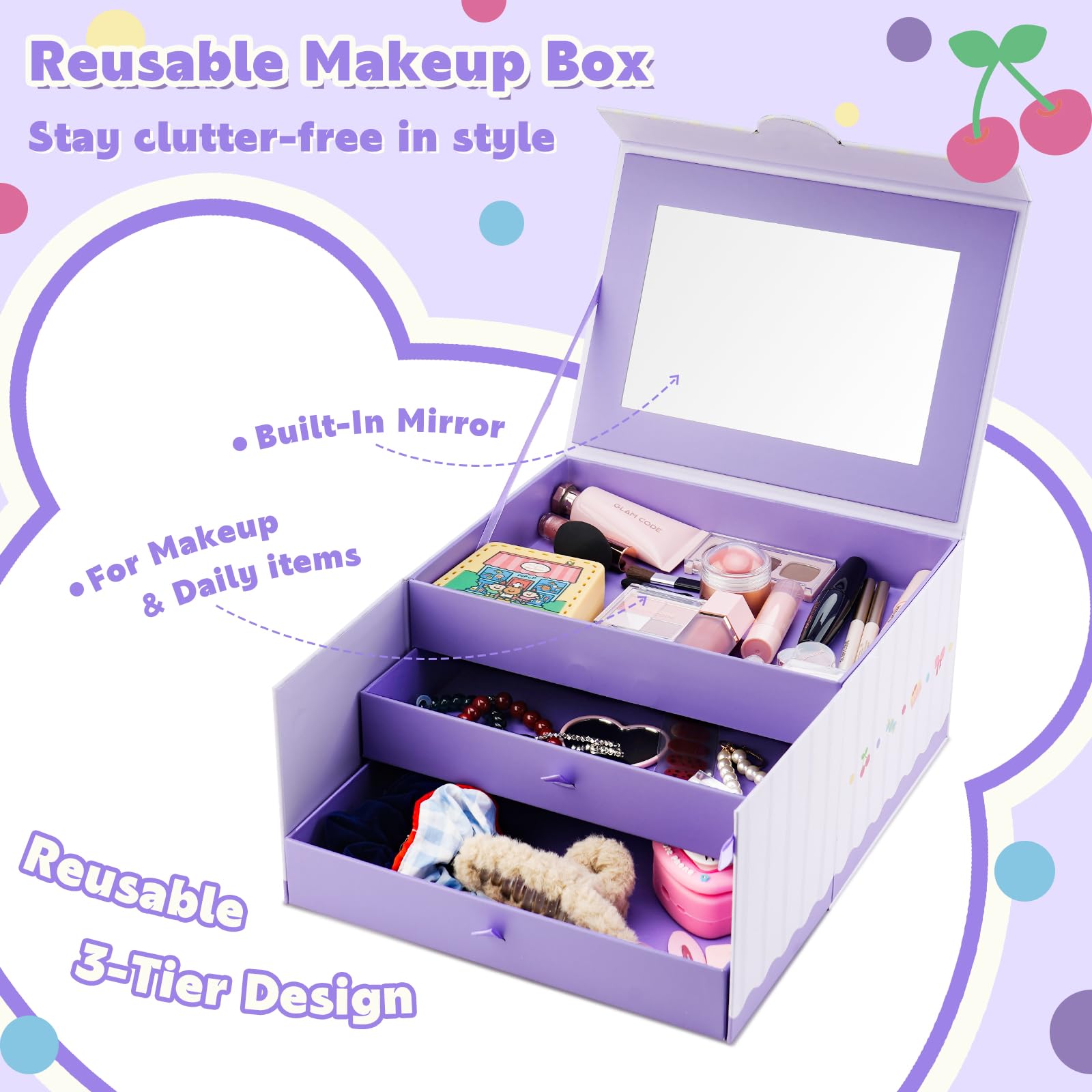 Glam Code reusable gift box keeps cosmetics organized after gifting.