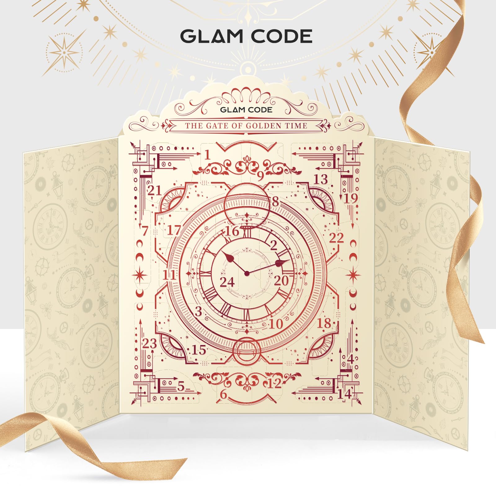 Glam Code Advent Calendar box design featuring Greek era motif for a unique countdown