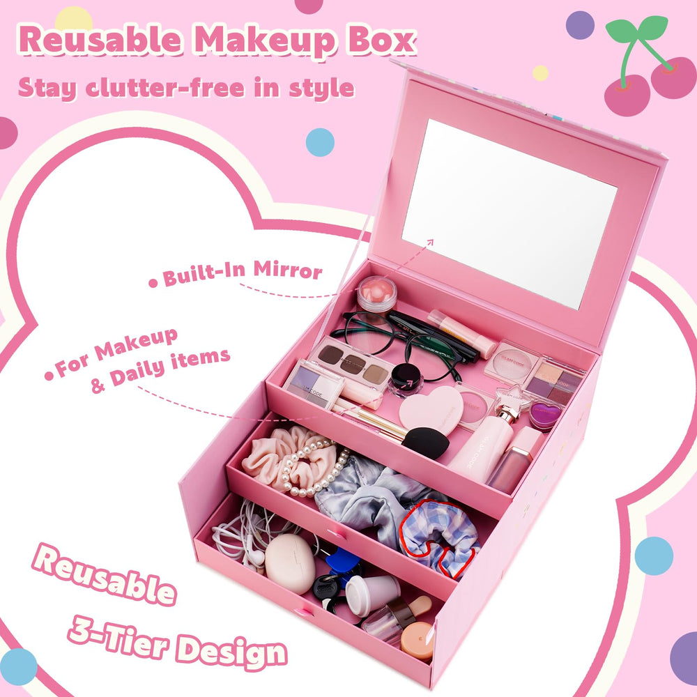 Glam Code reusable gift box stores cosmetics neatly with built-in mirror