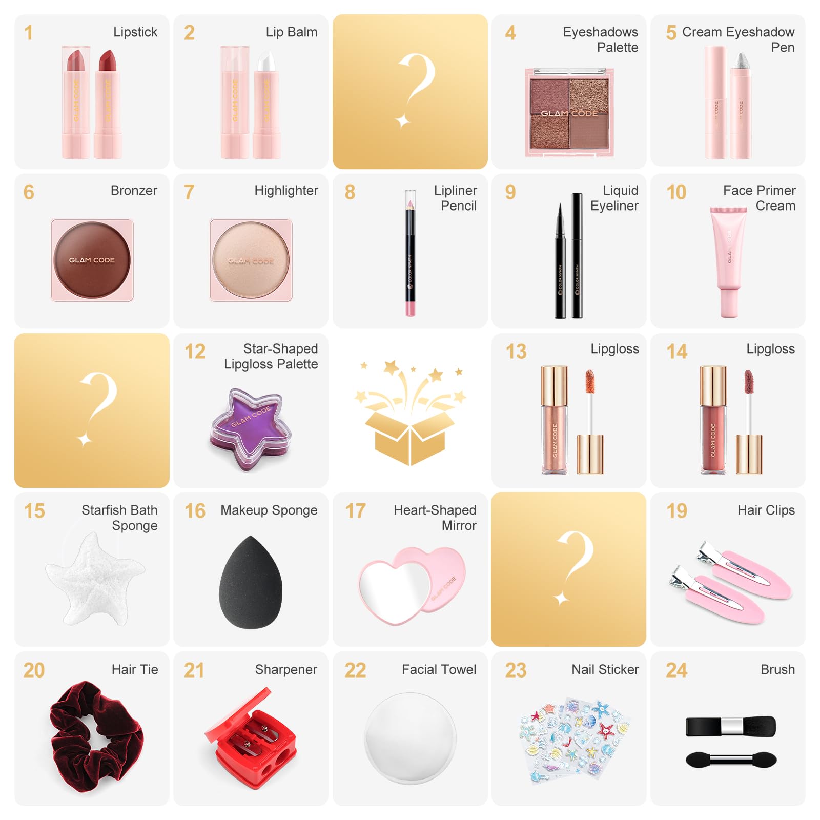 Glam Code cruelty-free label indicates skin-safe, gentle formulas.