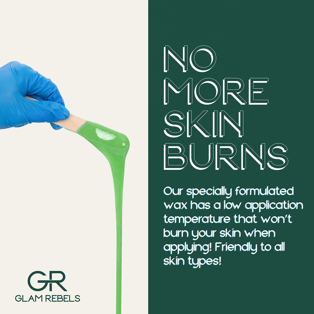 GLAM REBELS hard-wax beads melt-heat for smooth, comfortable at-home waxing sessions.