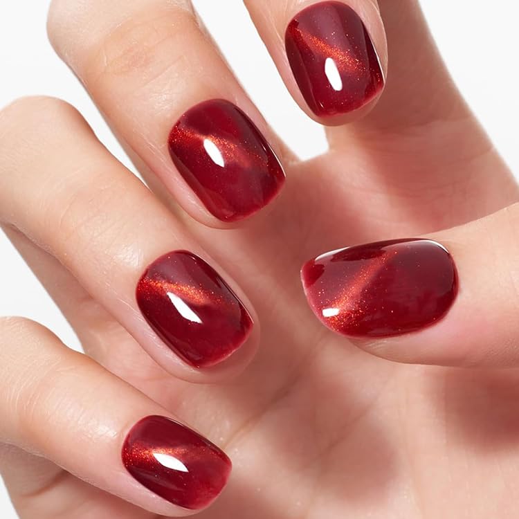 GLAMERMAID red cat eye fall nails with glossy UV finish for stylish manicure