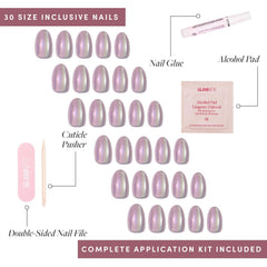 Glamnetic 30-nail kit includes 15 sizes and storage box for a perfect fit.
