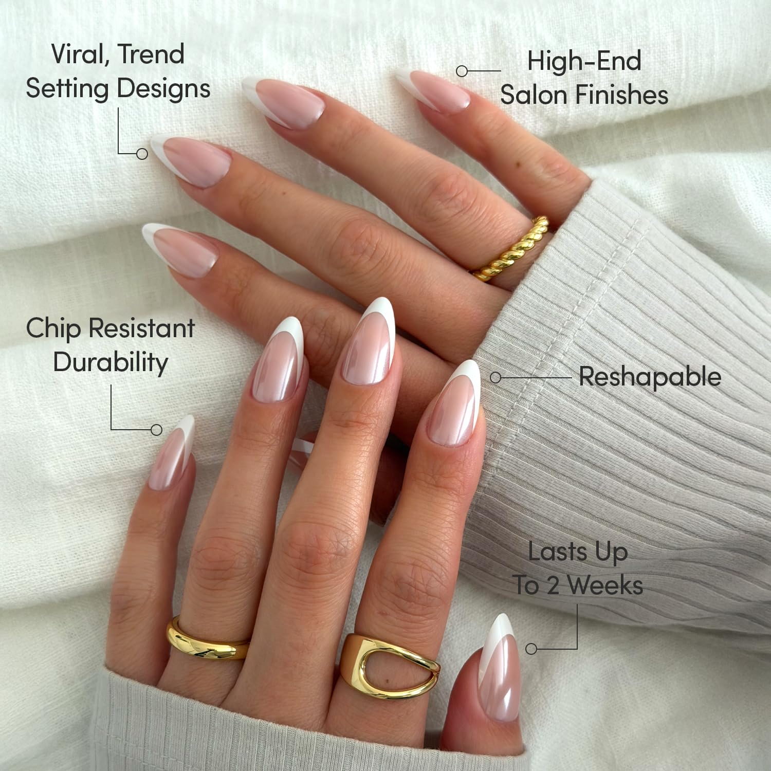 Glamnetic 30-nail kit in 15 sizes with storage box for customizable fit.