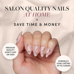 Glamnetic Astro nails 3D silver swirls close-up showing chrome texture and statement fashion.