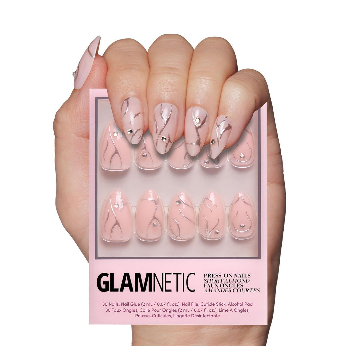 Glamnetic Astro nails front view with glossy 3D swirls for bold everyday style.