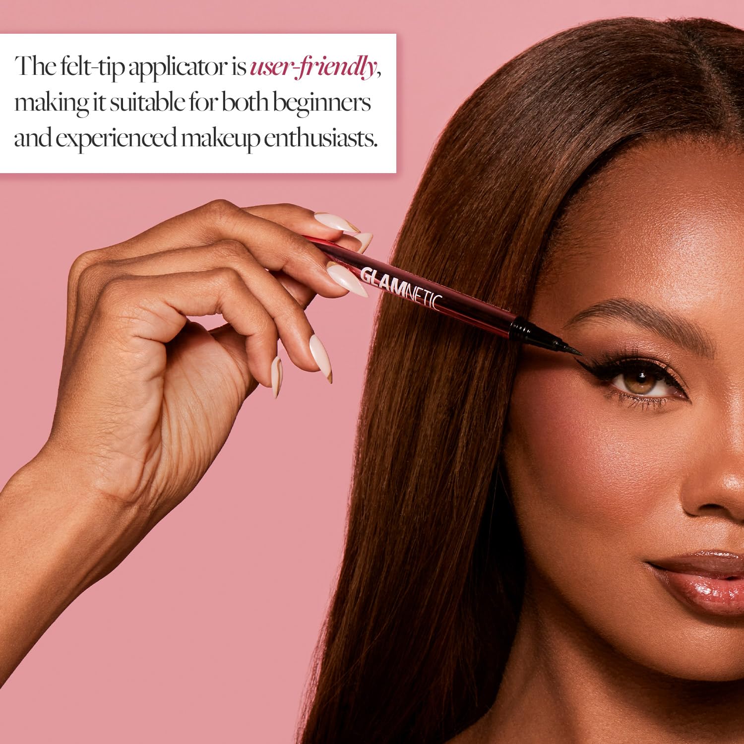 Glamnetic beginner-friendly eyeliner with ergonomic design for easy, error-proof application.