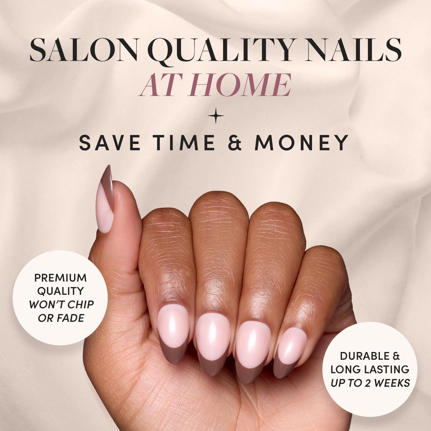 Glamnetic Chocolat dark-brown French-tip nails for chic everyday wear.