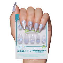 Glamnetic Cinnamoroll cloud nails in pale blue velvet finish for everyday wear