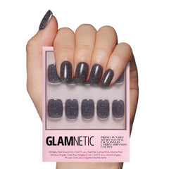Glamnetic Cosmic sparkly black short squoval nails with glossy finish