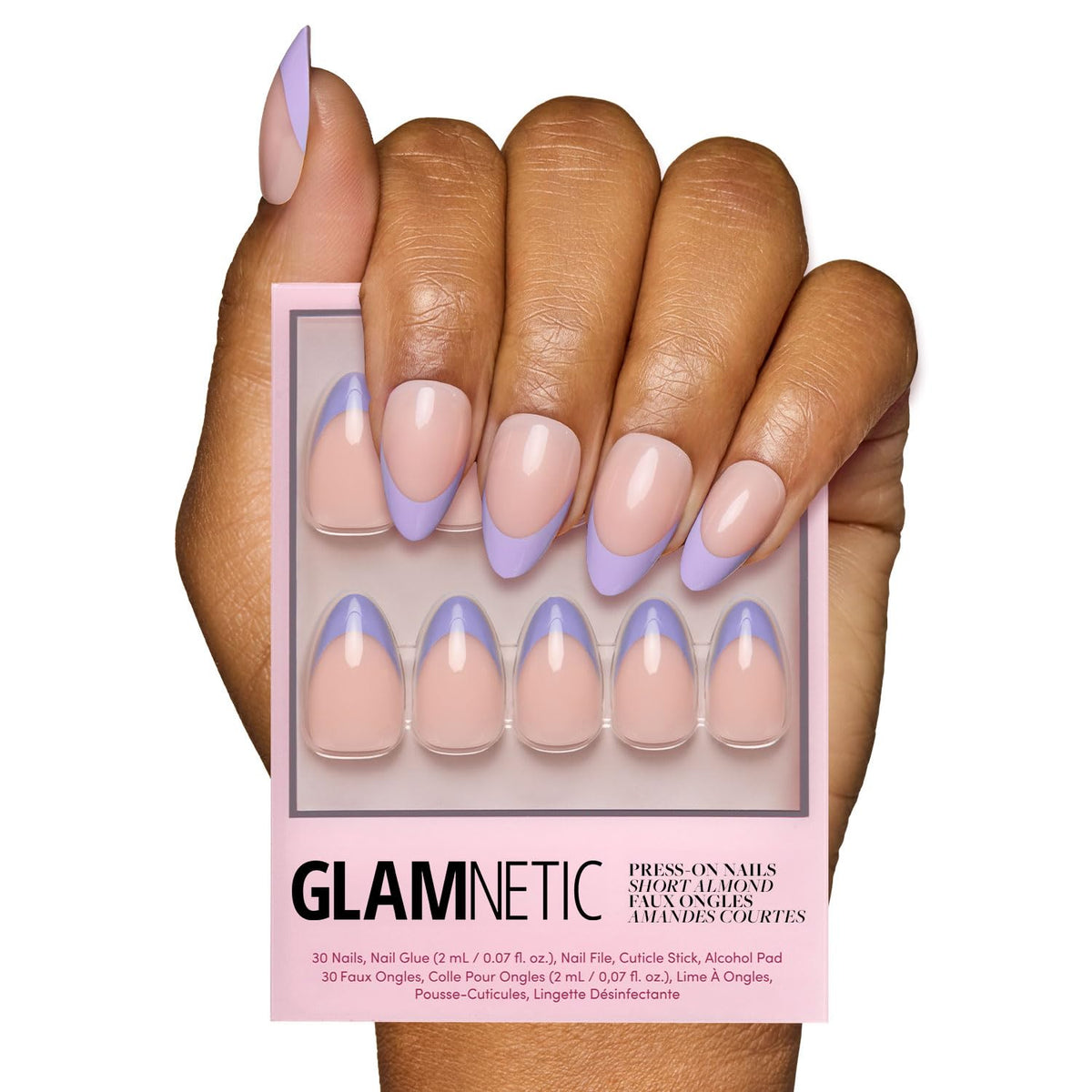 Glamnetic French Lilac nails with glossy almond tips for a chic salon-style finish