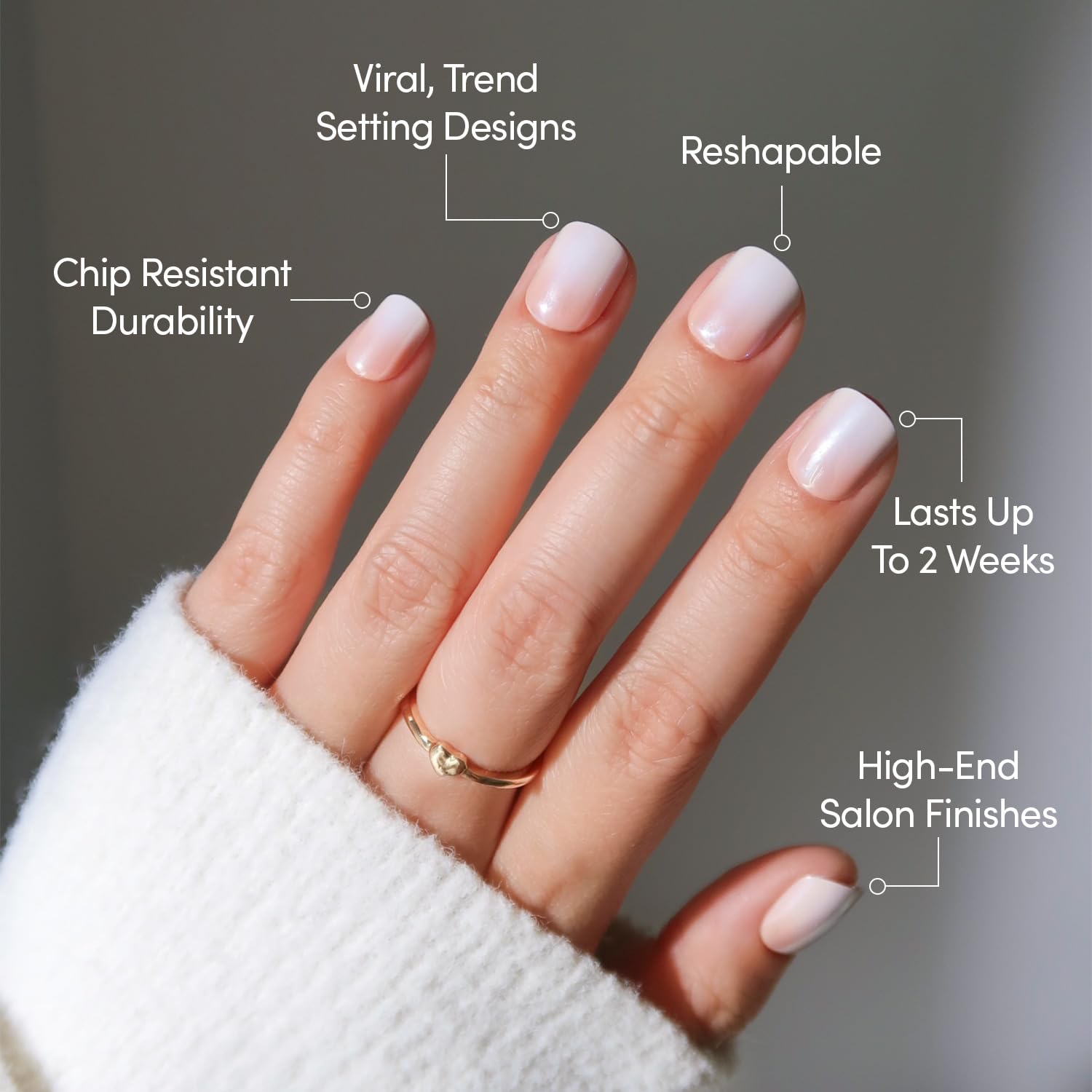Glamnetic glazed ombre nails closeup with pearlescent shine