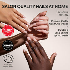 Glamnetic Goal Setter nails close-up showing gold reverse tip for elevated style.