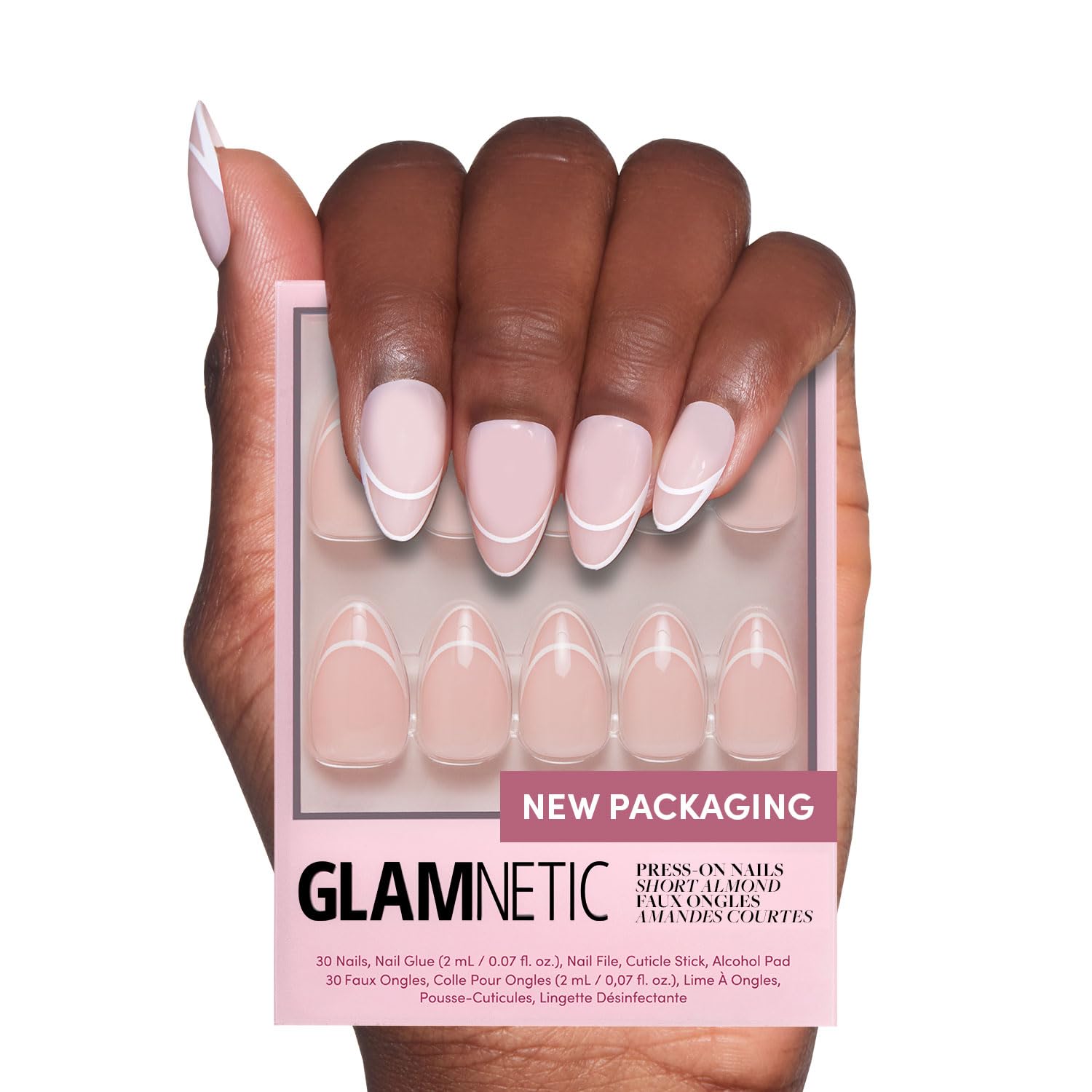 Glamnetic Heavenly nails close-up shows a durable French-tip look for everyday elegance.
