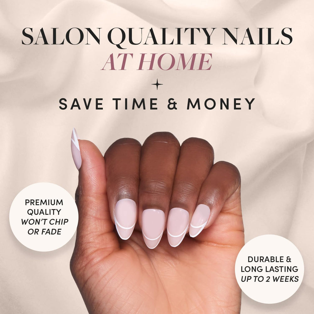 Glamnetic Heavenly nails short almond shape highlights versatile wear from office to night out.