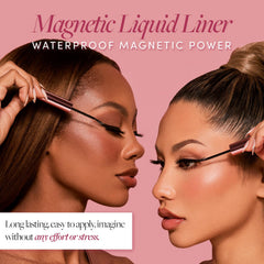 Glamnetic magnetic eyeliner close-up emphasizing waterproof, smudge-proof hold for all-day wear